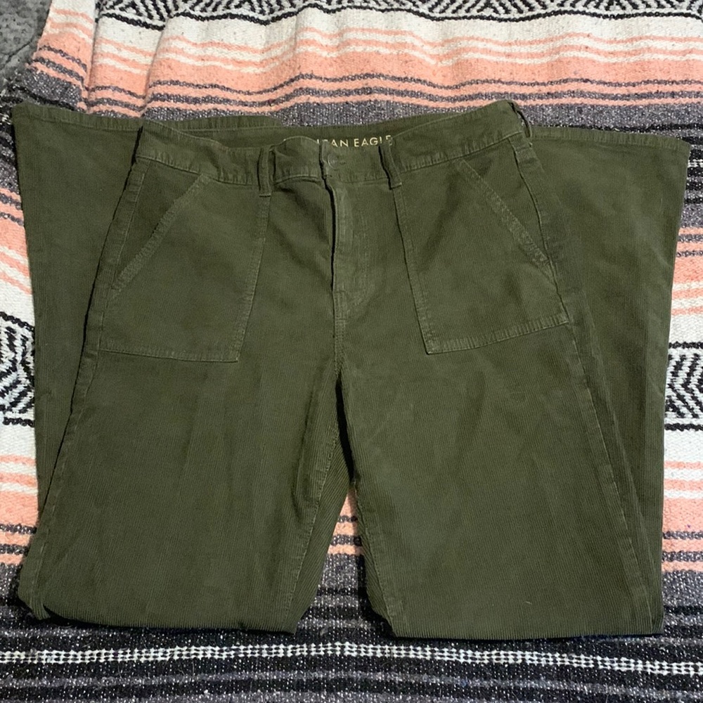 american eagle green corduroy flare jeans!